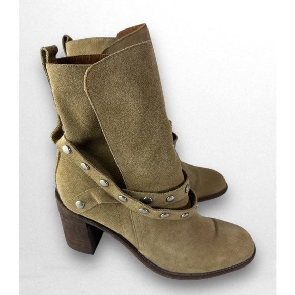 See By Chloe Shoes - See By Chloe Belted Studded Suede Ankle Boot Tan Brown Women's Size 40.5 Booties